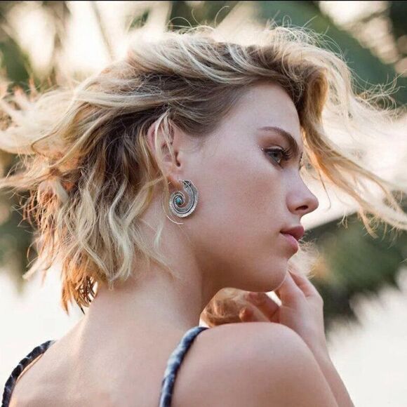 Medium Silver Feather Spiral Earrings in Red or Turquoise Blue #686 - Picture 4 of 11